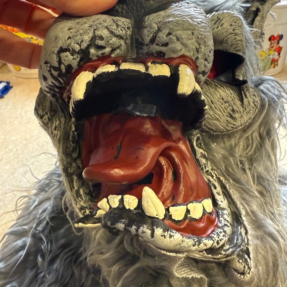 Gray Werewolf Halloween Mask Wolfdog, snarling Faux Fur Big Teeth Costume Dog - Picture 4 of 10